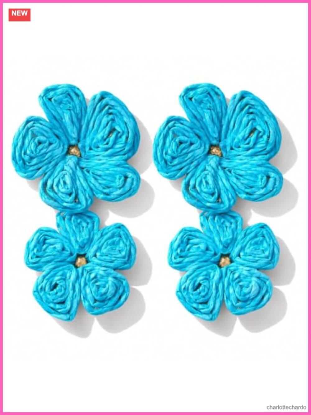 Raffia Flower Dangle Earrings French Wire Boho Drop Earrings for Women